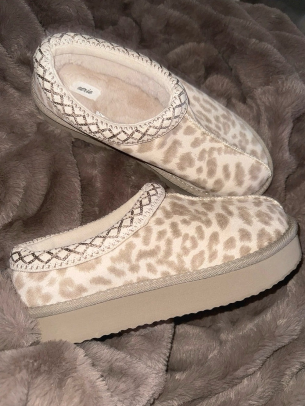 aerie Cream Leopard-Print Platform Slip-On Slippers